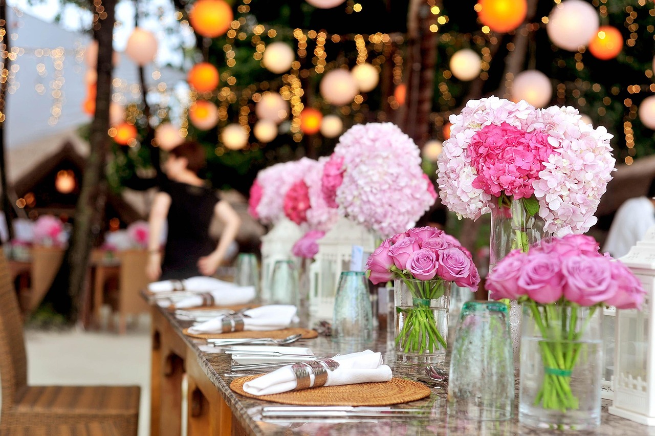 A marquee dressed for a wedding